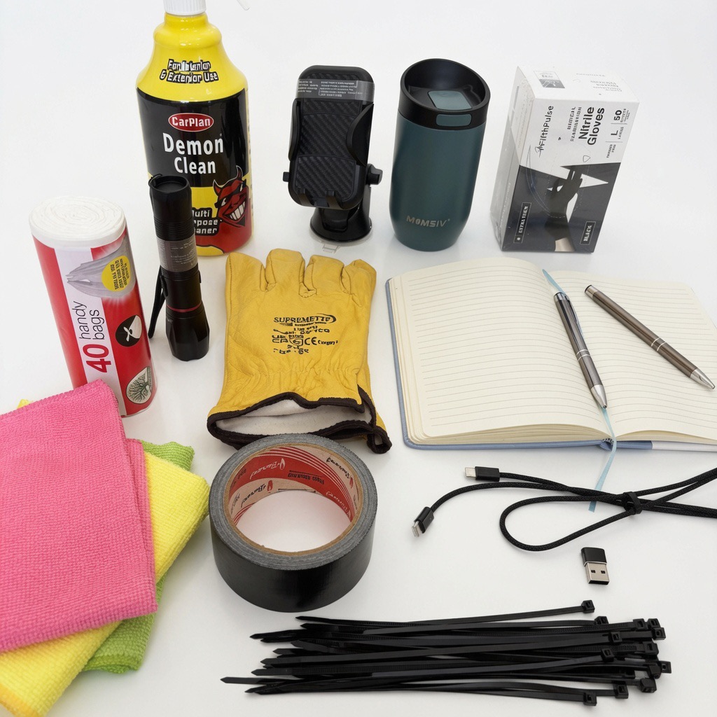 HGV driver essentials pack contents laid out